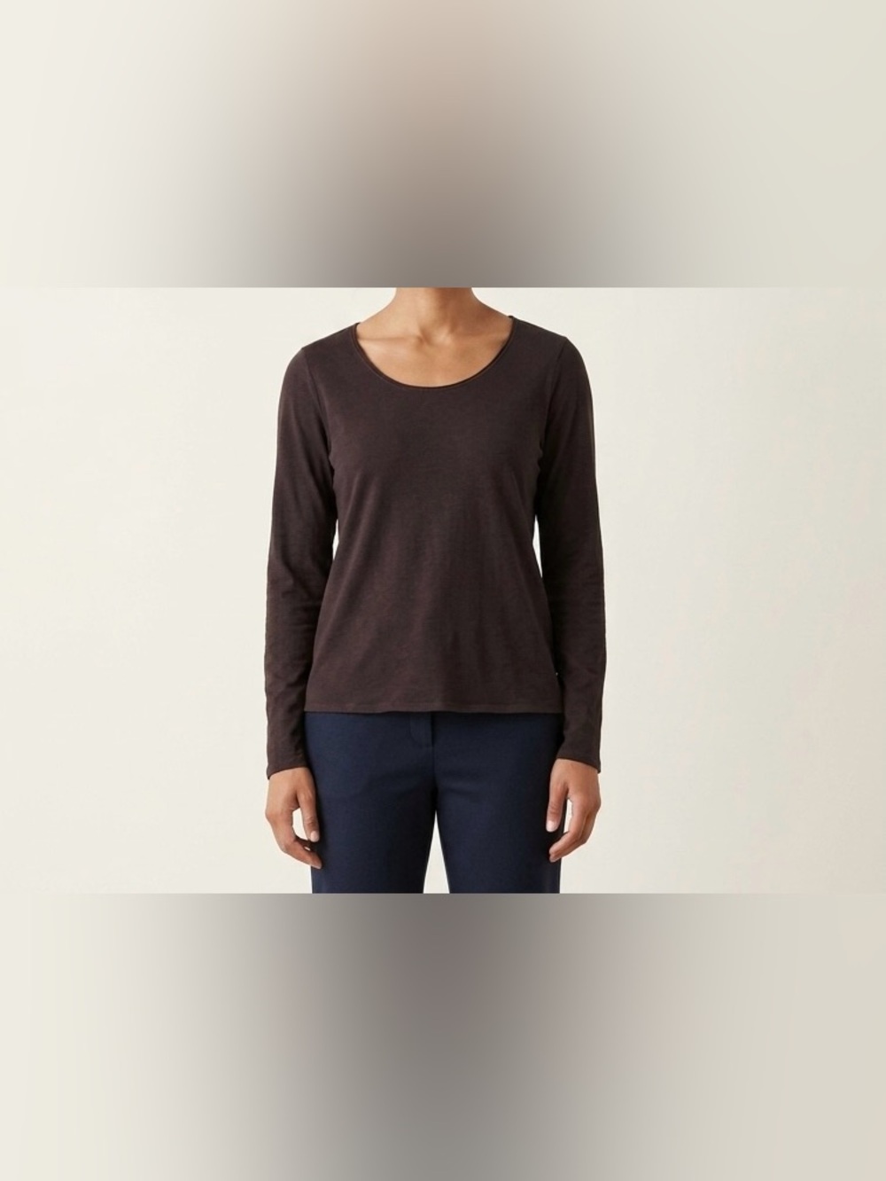 Eileen Fisher Brown Purple Scoop Neck Long Sleeve Top M Women’s Modal Blend Tee